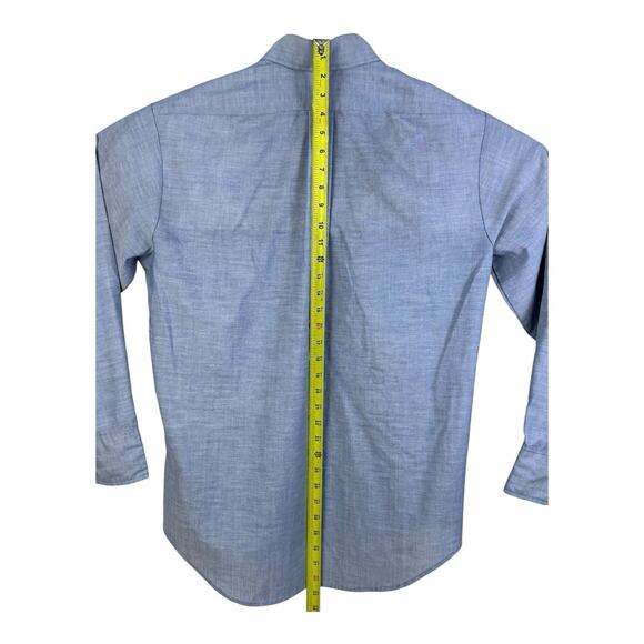 VINTAGE 70s Hall-Prest Large Button Dagger Collar Denim Color DRESS SHIRT Rare - Picture 10 of 14